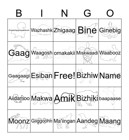 Animal Bingo Card