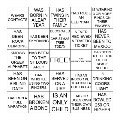 HUMAN BINGO Card