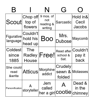 TKM CH 1-11 Part 2 Bingo Card