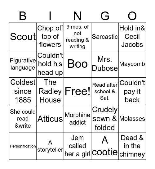 TKM CH 1-11 Part 2 Bingo Card