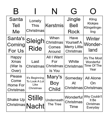 Kerstmuziek Bingo !!! Bingo Card