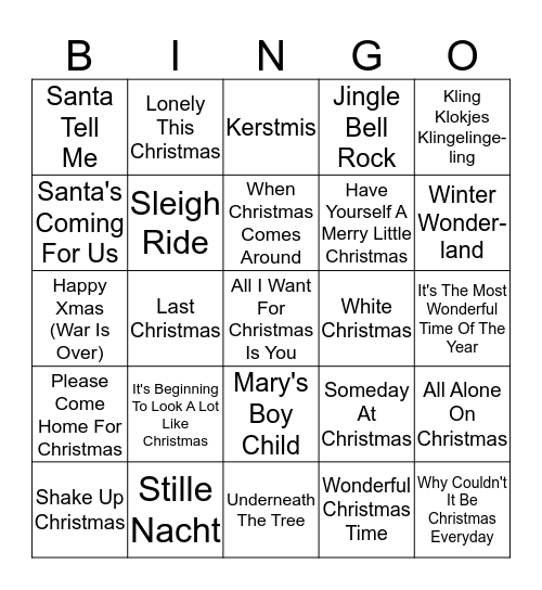Kerstmuziek Bingo !!! Bingo Card
