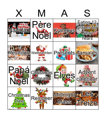 Trilingual Christmas Bing Bingo Card