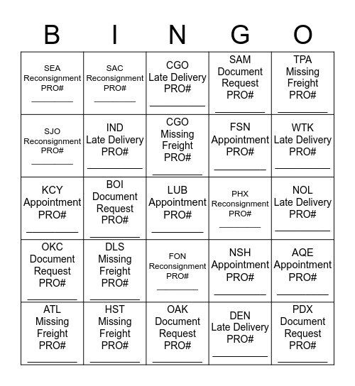 CUSTOMIZED TEAM BINGO! Bingo Card