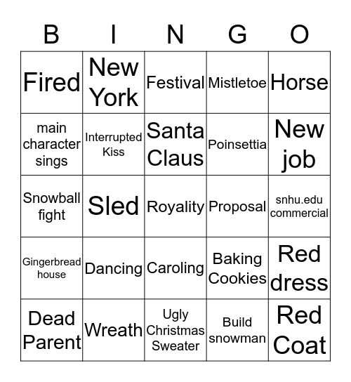 Hallmark Christmas Bingo Card