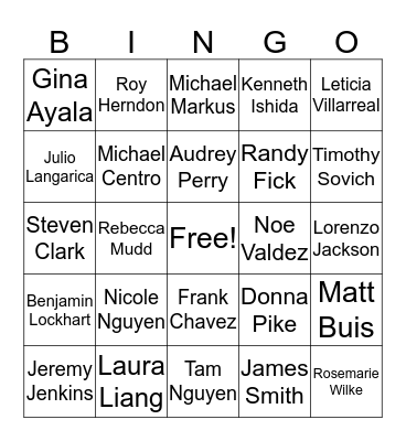 Service Award  Bingo Card