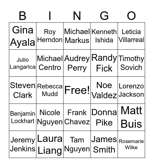 Service Award  Bingo Card