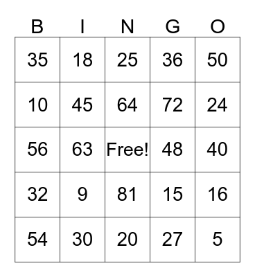Multiplication Table (9x,5x,8x) Bingo Card