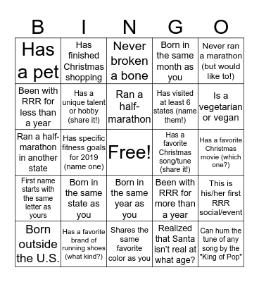 RRR Christmas Party Bingo! Bingo Card