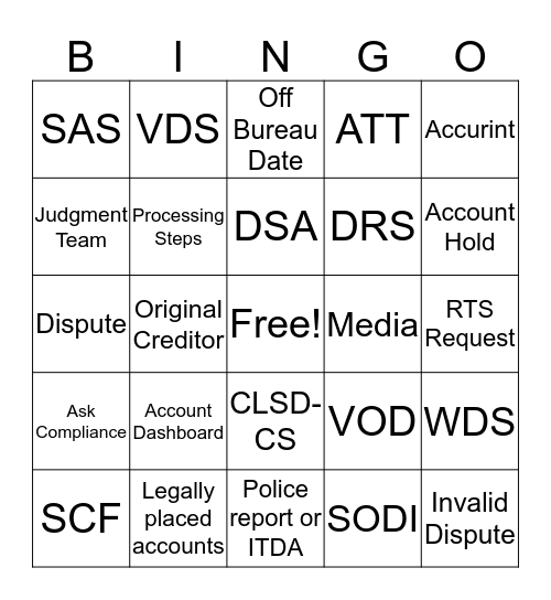 Dispute Team Bingo Card