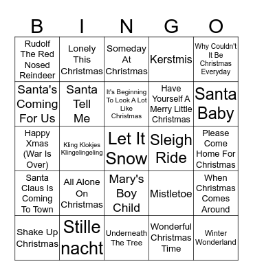 Kerst muziek Bingo !!! :)  Bingo Card
