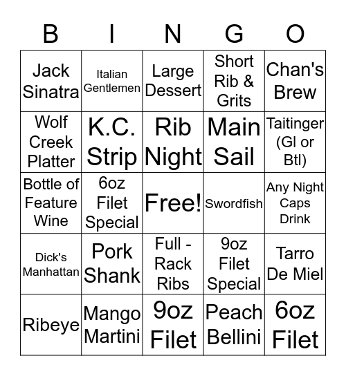 Nick & Jake's Bingo Card