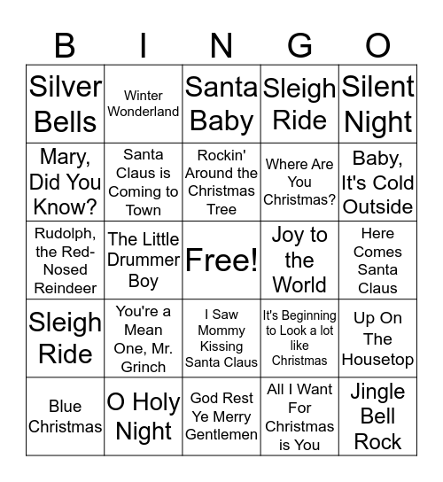 Christmas Music Bingo Card