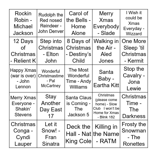 Christmas Music Bingo Card