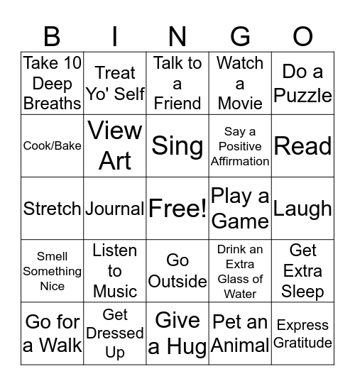 Self Care Bingo Card