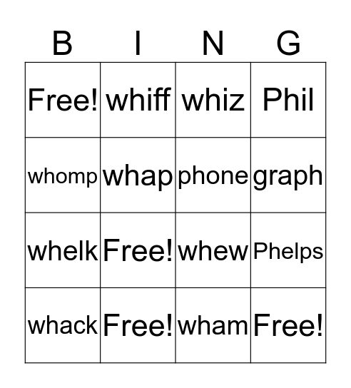 "ph" & "wh" Bingo Card
