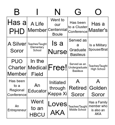 PUO BINGO Card