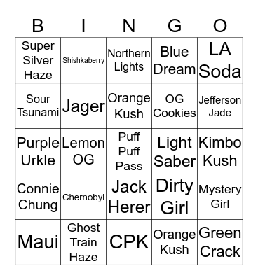 Strain Names Bingo Card