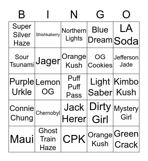 Strain Names Bingo Card