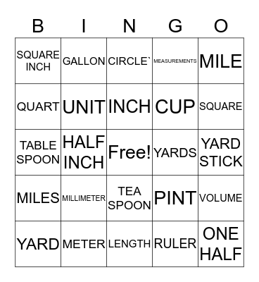 MEASUREMENTS Bingo Card