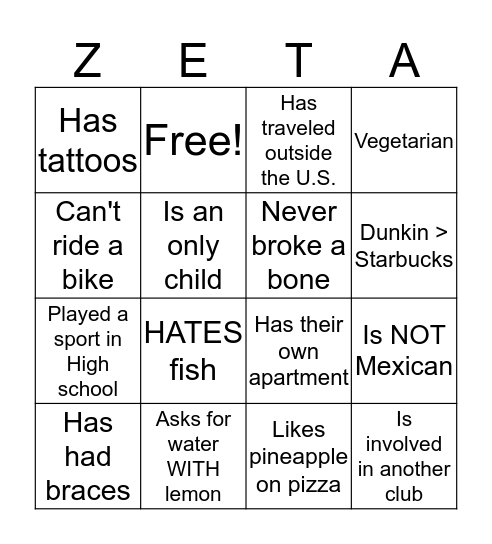 Funsies? Bingo Card