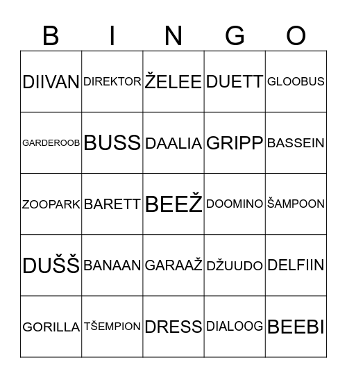 Võõrsõnade Bingo Card