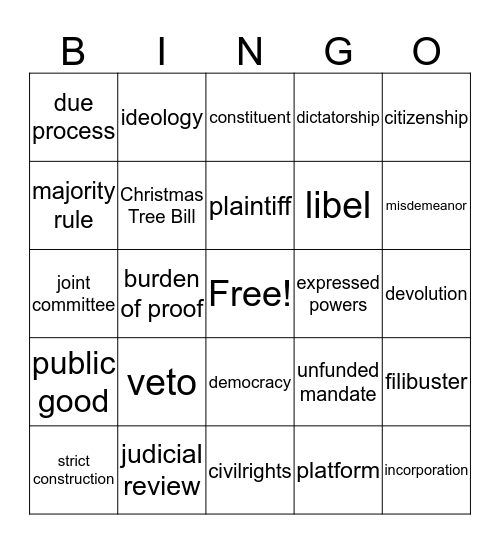 Government Final Bingo Card