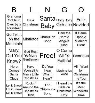 Christmas Song Bingo Card