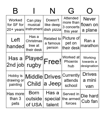 Get To Know Me Bingo Card