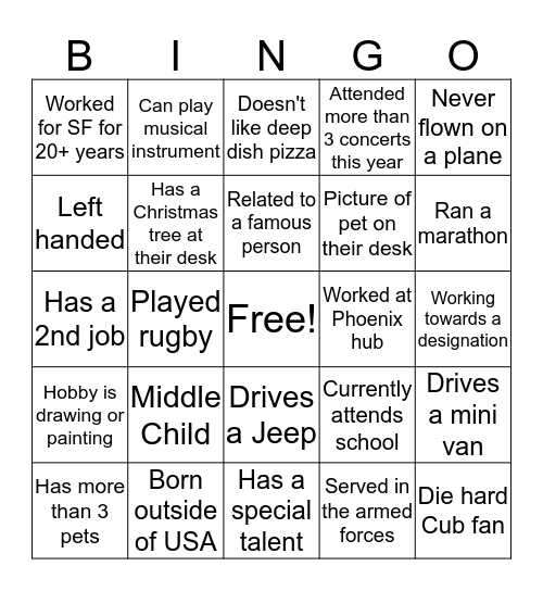 Get To Know Me Bingo Card