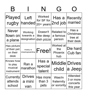 Get To Know You Bingo Card