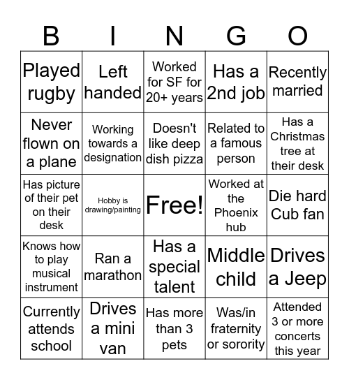 Get To Know You Bingo Card