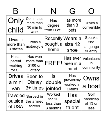 Get To Know You Bingo Card