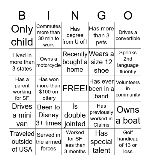 Get To Know You Bingo Card