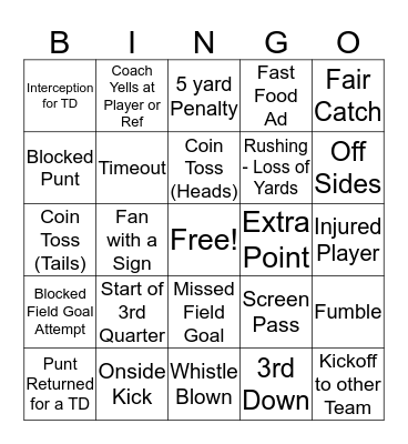 Football Bingo Card