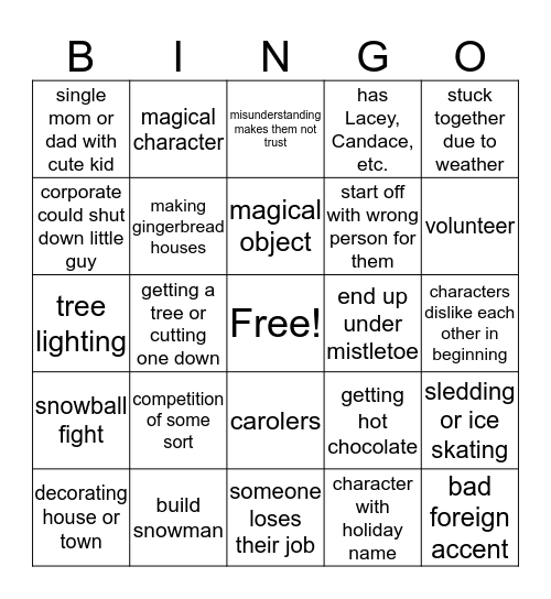Hallmark Holiday Bingo Card
