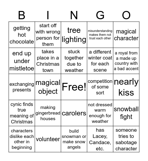 Hallmark Holiday Bingo Card
