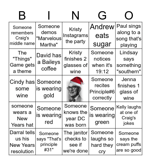 Dale Carnegie Holiday Party Bingo Card