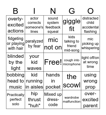 School Concert Bingo Card