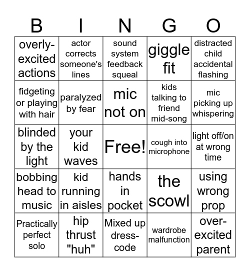 School Concert Bingo Card