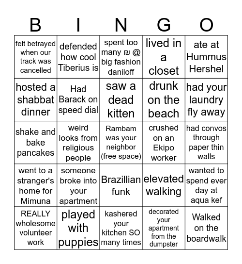 Tiberias Bingo Card