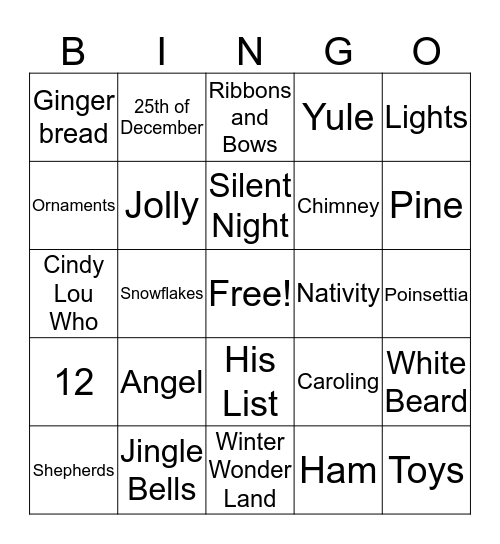 LaHa Holiday BINGO Card