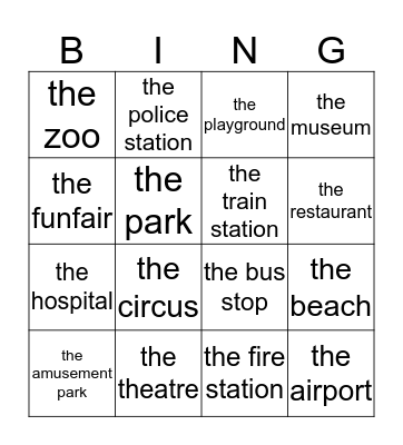 Places Bingo Card