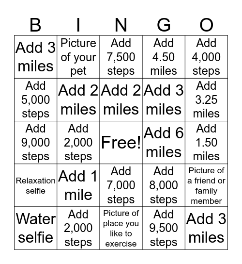Keep moving weekend Bingo Card