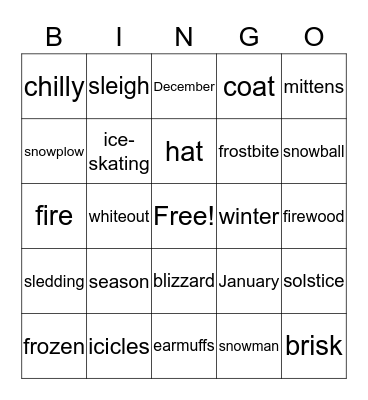 Winter Wonderland Bingo Card