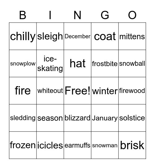 Winter Wonderland Bingo Card