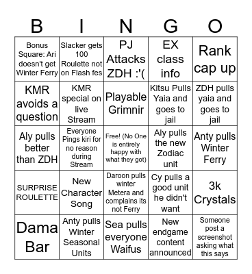 Winter/Stream Crew Bingo Card