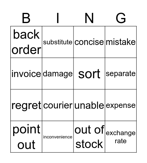 Interesting Words Bingo Card