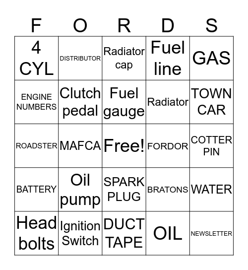 Model A Bingo Card