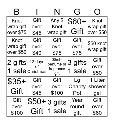 Gift Bingo Card